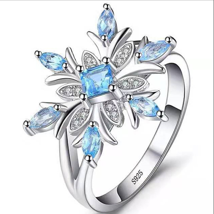 Chenrui Ornament Ocean Blue Snowflake Three-Piece Set Earrings Christmas Holiday Gift Cross-Border Hot Selling Female