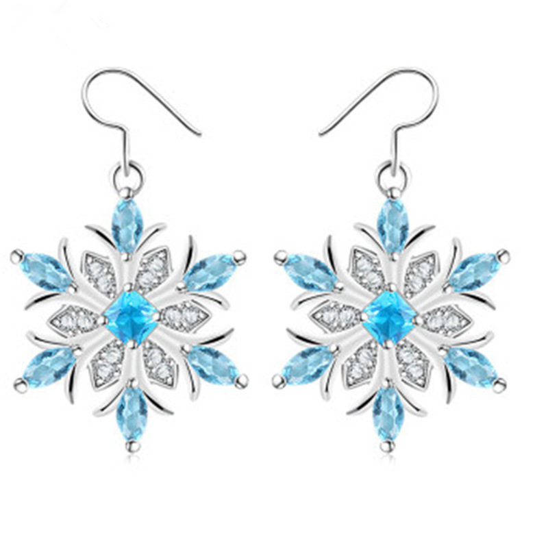 Chenrui Ornament Ocean Blue Snowflake Three-Piece Set Earrings Christmas Holiday Gift Cross-Border Hot Selling Female