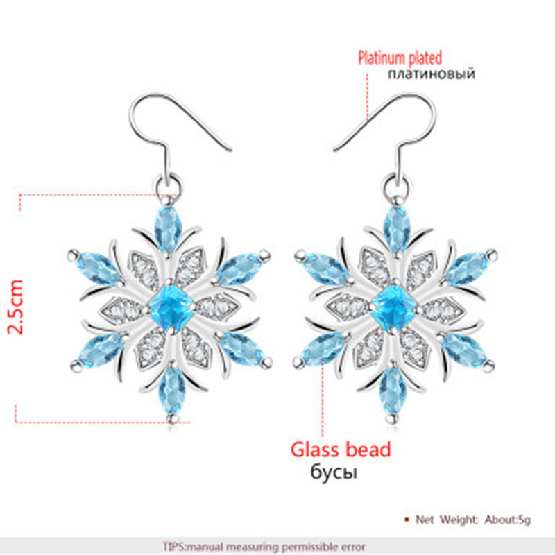 Chenrui Ornament Ocean Blue Snowflake Three-Piece Set Earrings Christmas Holiday Gift Cross-Border Hot Selling Female
