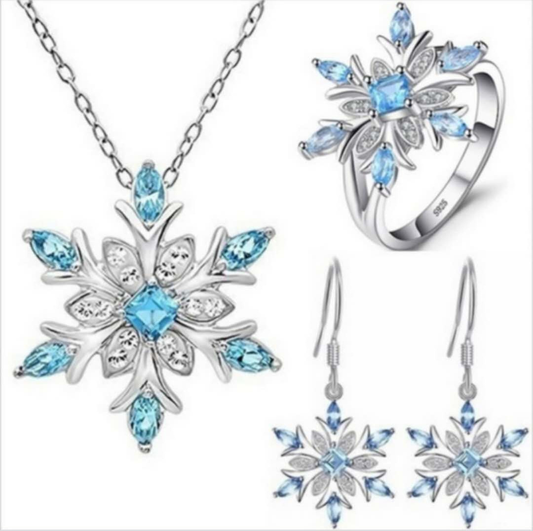 Chenrui Ornament Ocean Blue Snowflake Three-Piece Set Earrings Christmas Holiday Gift Cross-Border Hot Selling Female