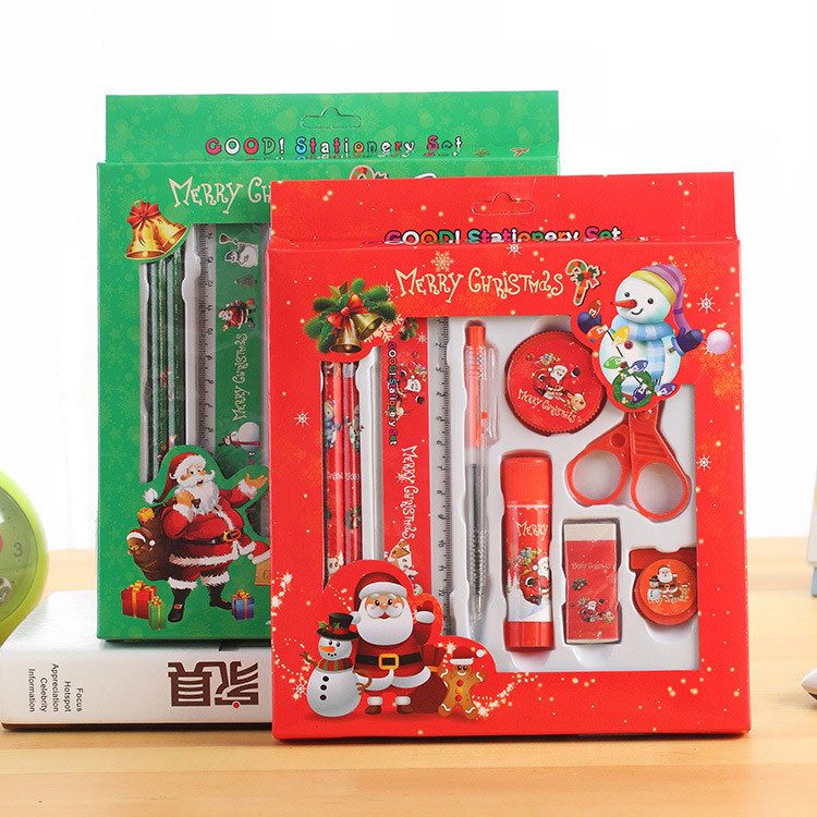 Christmas Small Gift Stationery Nine-Piece Set Santa Claus Pencil Combination Practical Stationery Set Pupil Prize