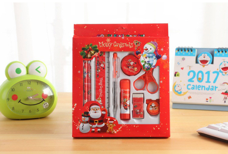 Christmas Small Gift Stationery Nine-Piece Set Santa Claus Pencil Combination Practical Stationery Set Pupil Prize