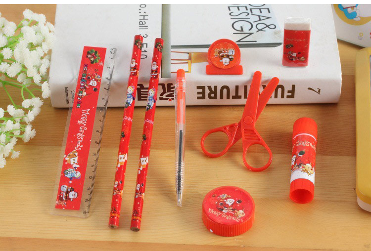 Christmas Small Gift Stationery Nine-Piece Set Santa Claus Pencil Combination Practical Stationery Set Pupil Prize
