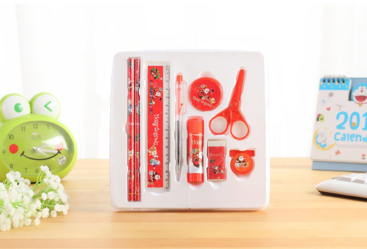 Christmas Small Gift Stationery Nine-Piece Set Santa Claus Pencil Combination Practical Stationery Set Pupil Prize