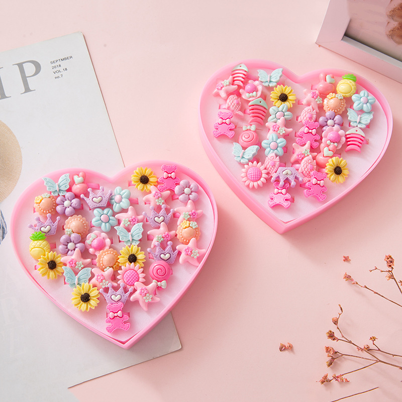 Korean Children&#039;s Ring Toy Set Little Girl Princess Children Cartoon Cute Baby Girls&#039; Accessories Gift Box Female
