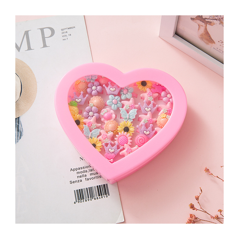 Korean Children&#039;s Ring Toy Set Little Girl Princess Children Cartoon Cute Baby Girls&#039; Accessories Gift Box Female