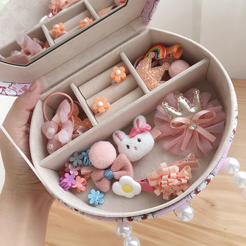 Pink Pearl Gift Box Girl&#039;s Hair Accessories Set Cute Hairpin BB Clip Hair Ring Hair Rope Small Rubber Band Portable Box