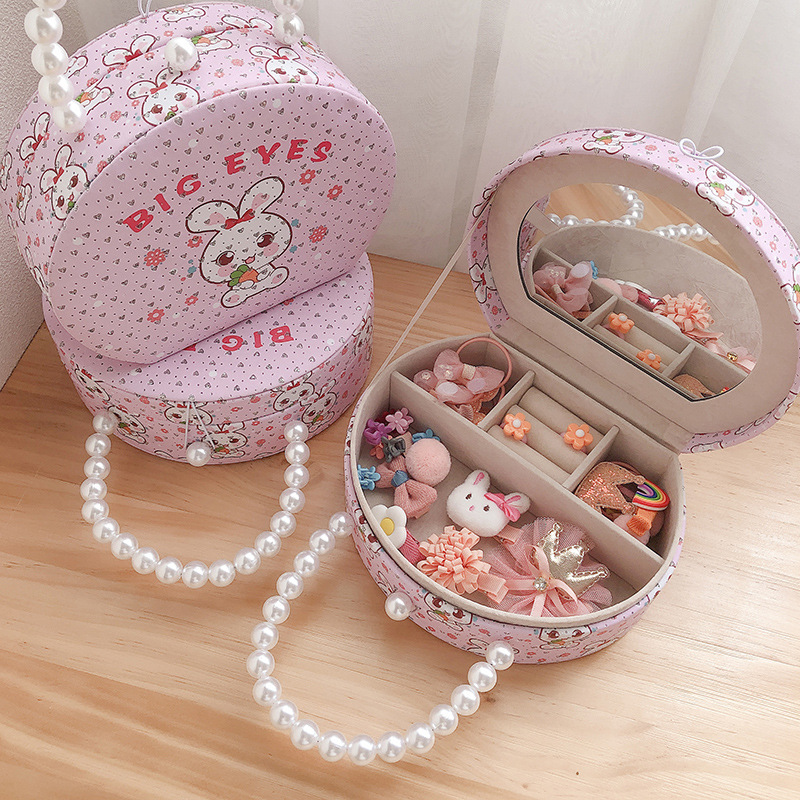 Pink Pearl Gift Box Girl&#039;s Hair Accessories Set Cute Hairpin BB Clip Hair Ring Hair Rope Small Rubber Band Portable Box