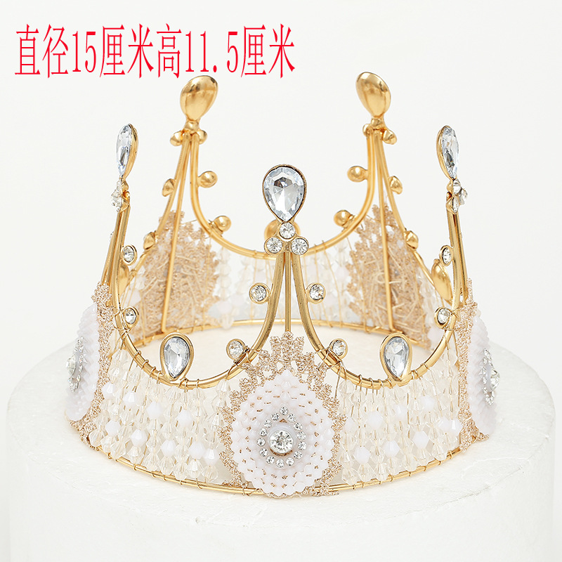 Spot Sale Cake Decoration Golden Lace Crown Baking Decoration European and American Bride Crown Birthday Crown