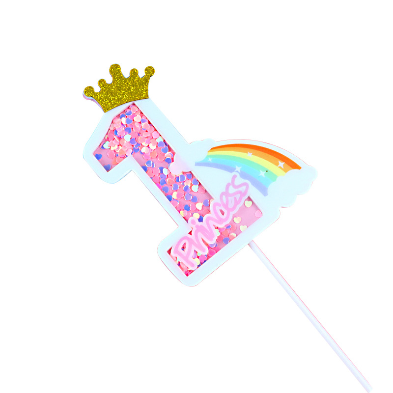 Birthday Cake Decoration Topper for Baking Digital Crown Small Sequins Rainbow Cloud Inserts Smiley Face Three-Dimensional Sponge Inserts