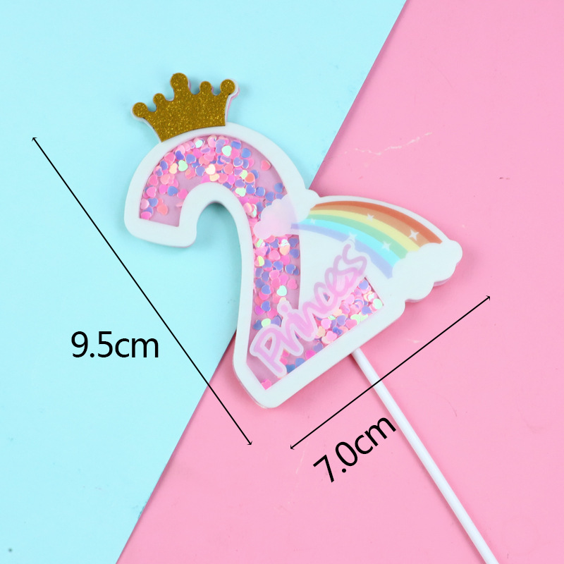 Birthday Cake Decoration Topper for Baking Digital Crown Small Sequins Rainbow Cloud Inserts Smiley Face Three-Dimensional Sponge Inserts