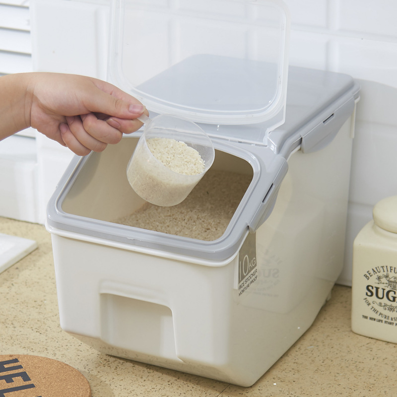 household kitchen rice box 15kg plastic rice storage drum with sealing ring 10kg insectproof moistureproof flour drum