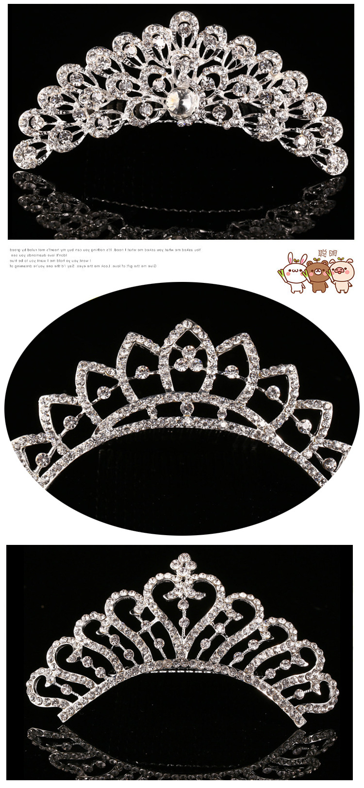 Children's Crown Hair Accessories Rhinestone Bridal Crown Headdress Holiday Performance Birthday Hair Comb Headdress Wholesale