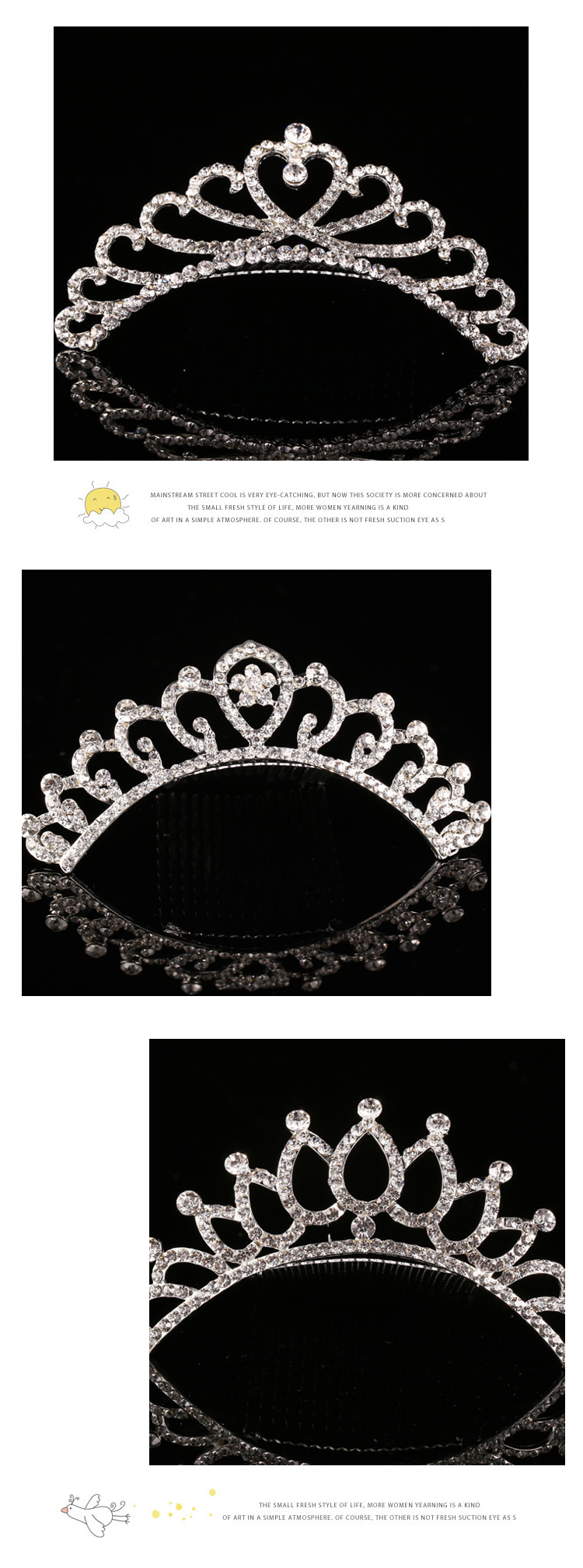 Children's Crown Hair Accessories Rhinestone Bridal Crown Headdress Holiday Performance Birthday Hair Comb Headdress Wholesale