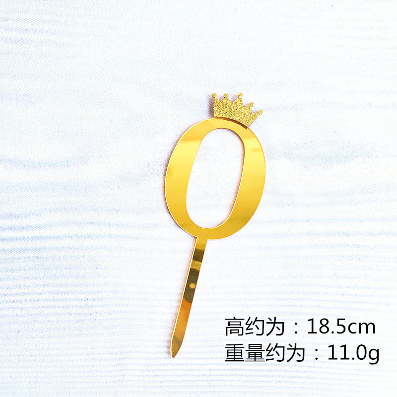 Birthday Cake Decoration Gold, Small Size Glitter Crown Number Acrylic Cake Insertion Baking Dessert Dress up