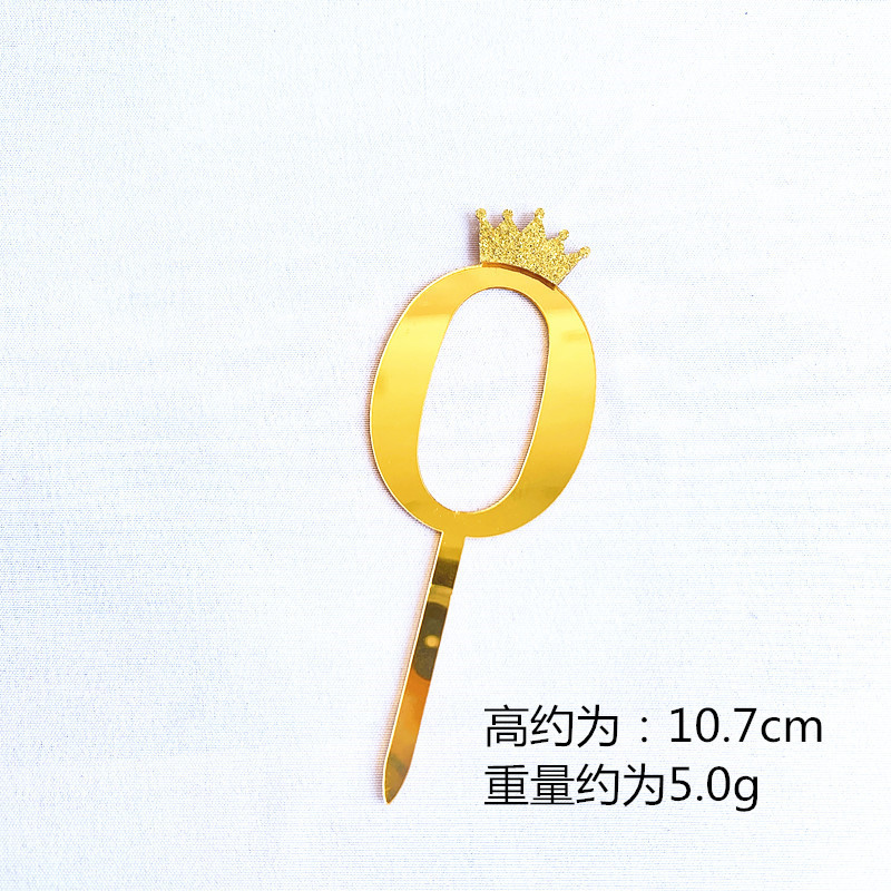 Birthday Cake Decoration Gold, Small Size Glitter Crown Number Acrylic Cake Insertion Baking Dessert Dress up
