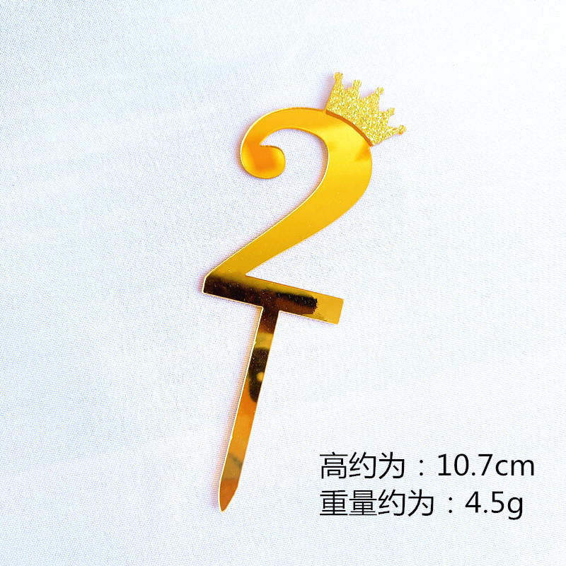 Birthday Cake Decoration Gold, Small Size Glitter Crown Number Acrylic Cake Insertion Baking Dessert Dress up