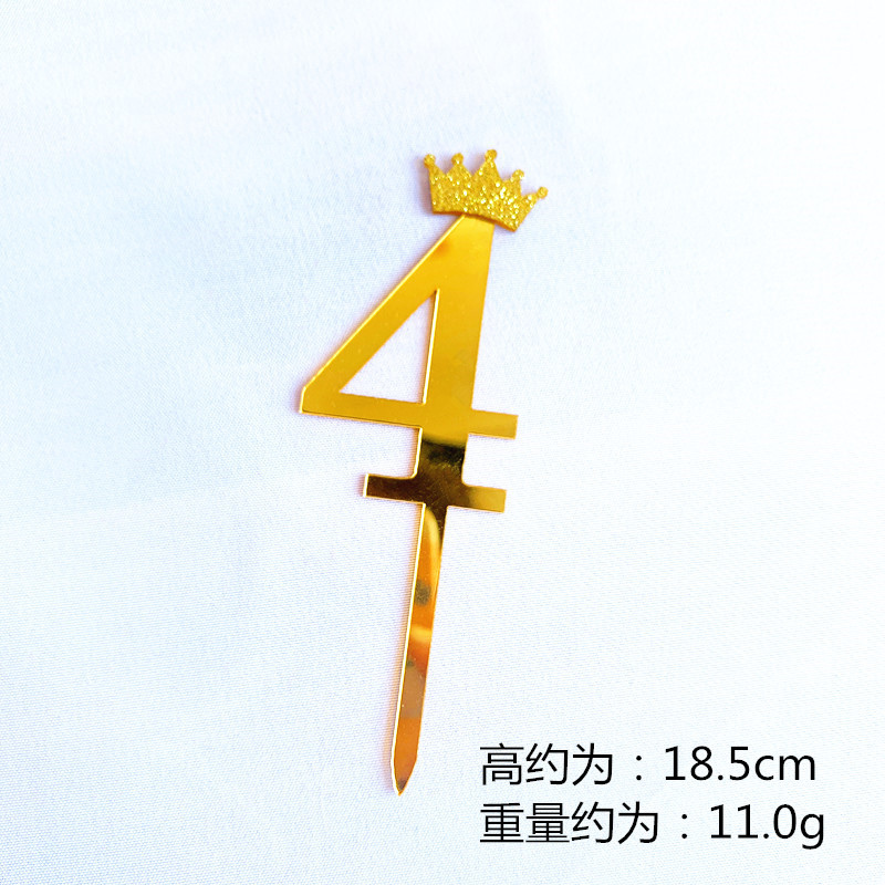 Birthday Cake Decoration Gold, Small Size Glitter Crown Number Acrylic Cake Insertion Baking Dessert Dress up