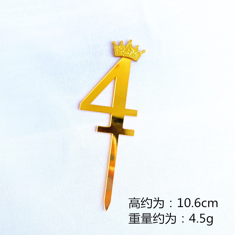 Birthday Cake Decoration Gold, Small Size Glitter Crown Number Acrylic Cake Insertion Baking Dessert Dress up