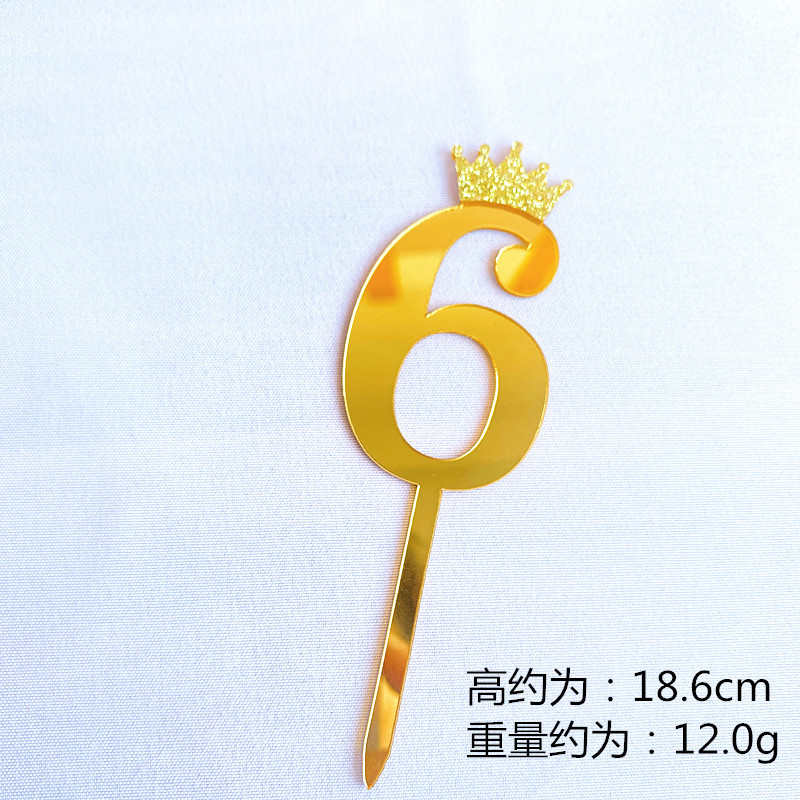 Birthday Cake Decoration Gold, Small Size Glitter Crown Number Acrylic Cake Insertion Baking Dessert Dress up