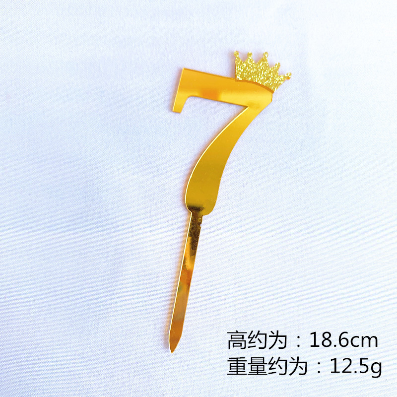 Birthday Cake Decoration Gold, Small Size Glitter Crown Number Acrylic Cake Insertion Baking Dessert Dress up