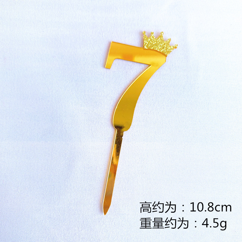 Birthday Cake Decoration Gold, Small Size Glitter Crown Number Acrylic Cake Insertion Baking Dessert Dress up