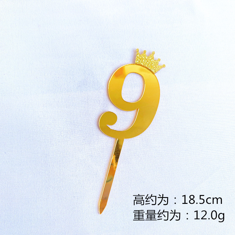 Birthday Cake Decoration Gold, Small Size Glitter Crown Number Acrylic Cake Insertion Baking Dessert Dress up