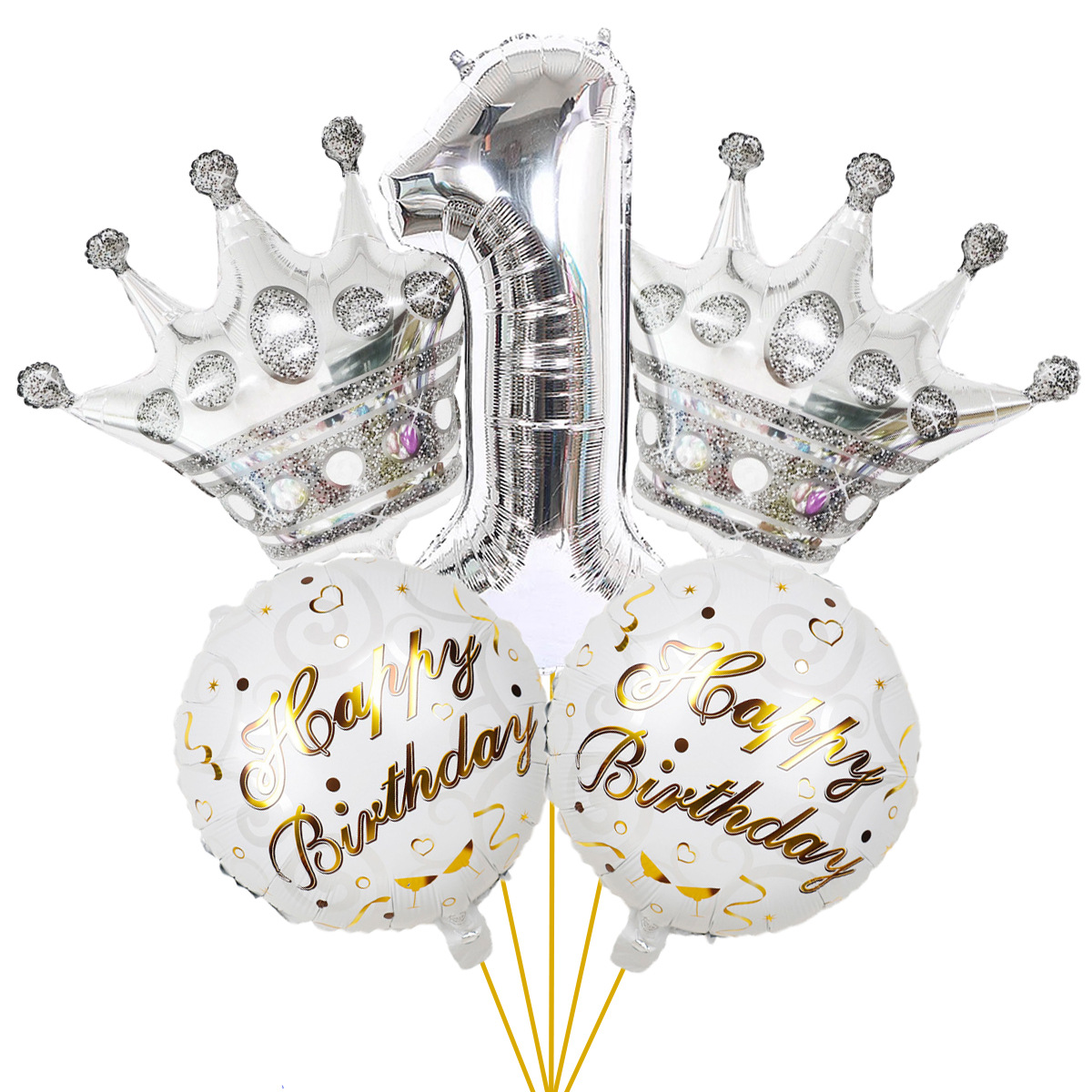 5PCs Crown Digital Balloon Combo Set 32 Inch Gold Color Digital Crown Package Birthday Balloon