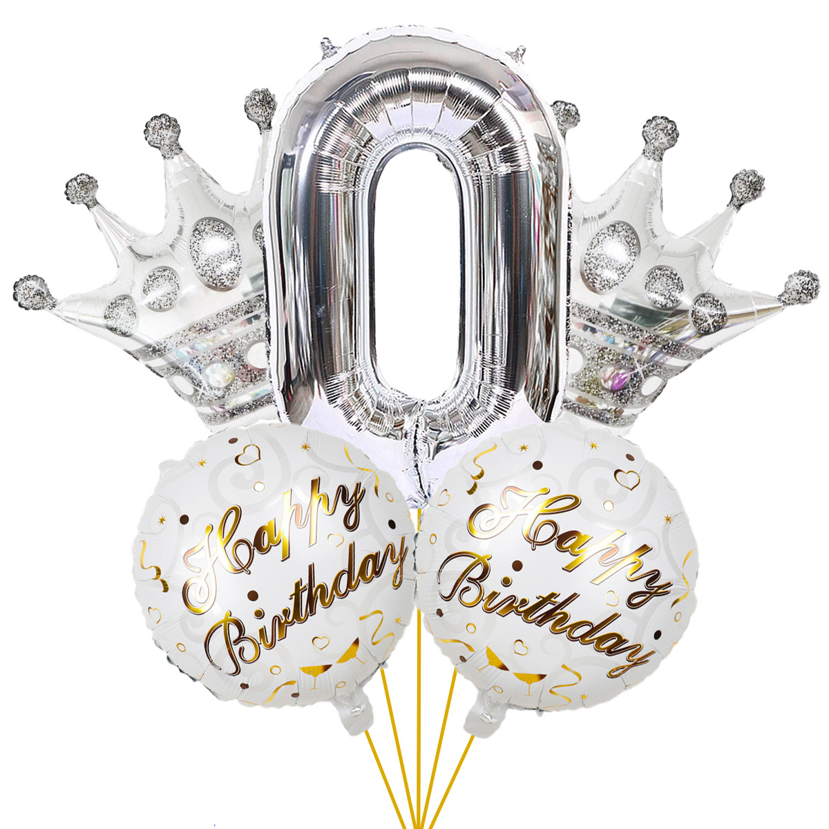 5PCs Crown Digital Balloon Combo Set 32 Inch Gold Color Digital Crown Package Birthday Balloon