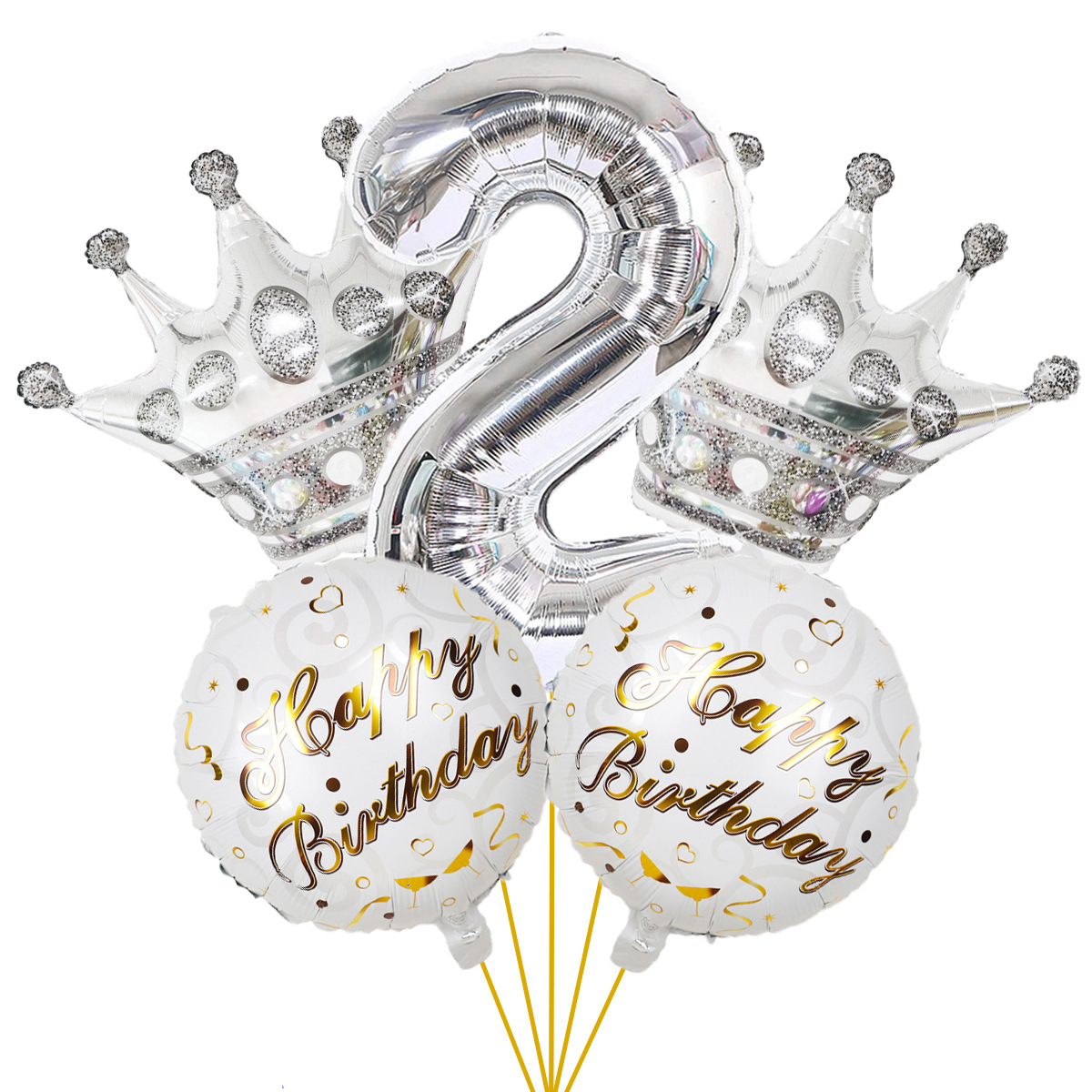 5PCs Crown Digital Balloon Combo Set 32 Inch Gold Color Digital Crown Package Birthday Balloon