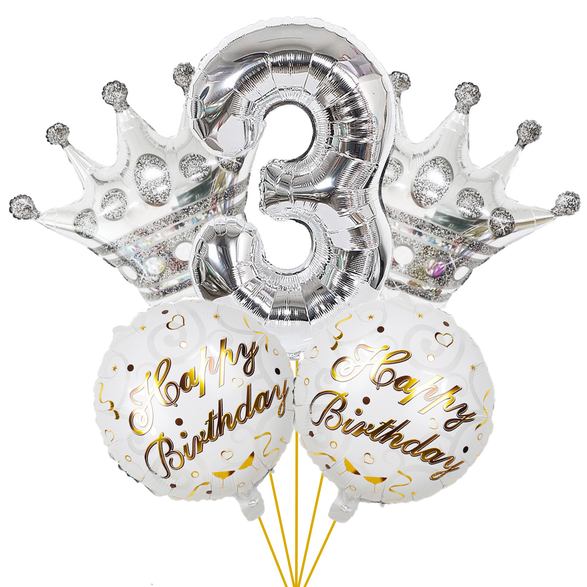 5PCs Crown Digital Balloon Combo Set 32 Inch Gold Color Digital Crown Package Birthday Balloon