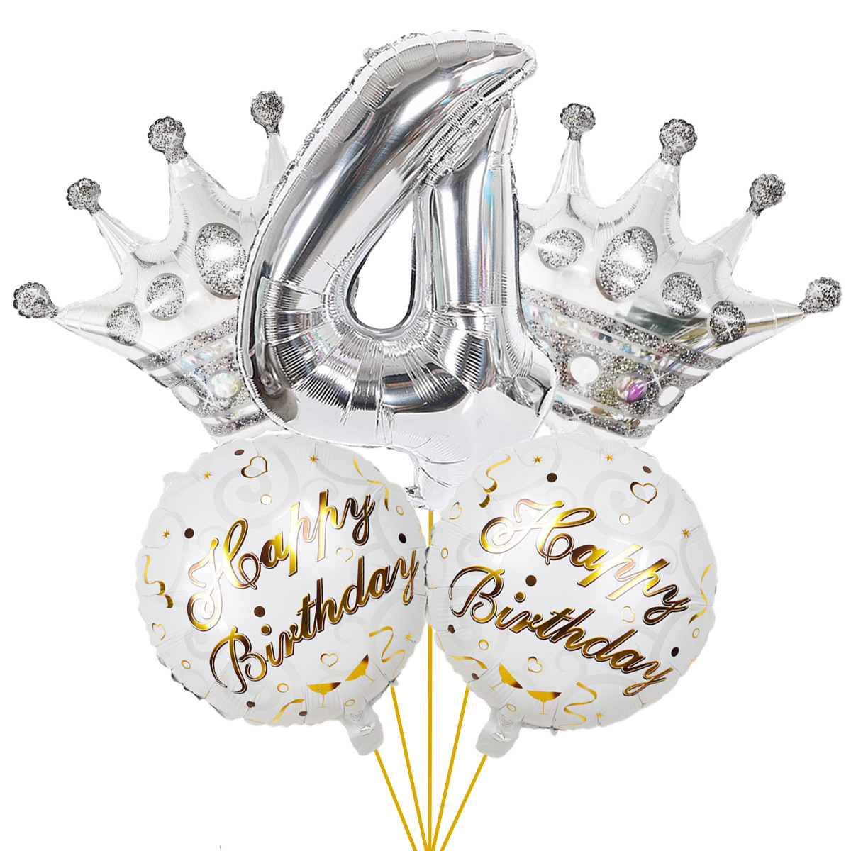 5PCs Crown Digital Balloon Combo Set 32 Inch Gold Color Digital Crown Package Birthday Balloon