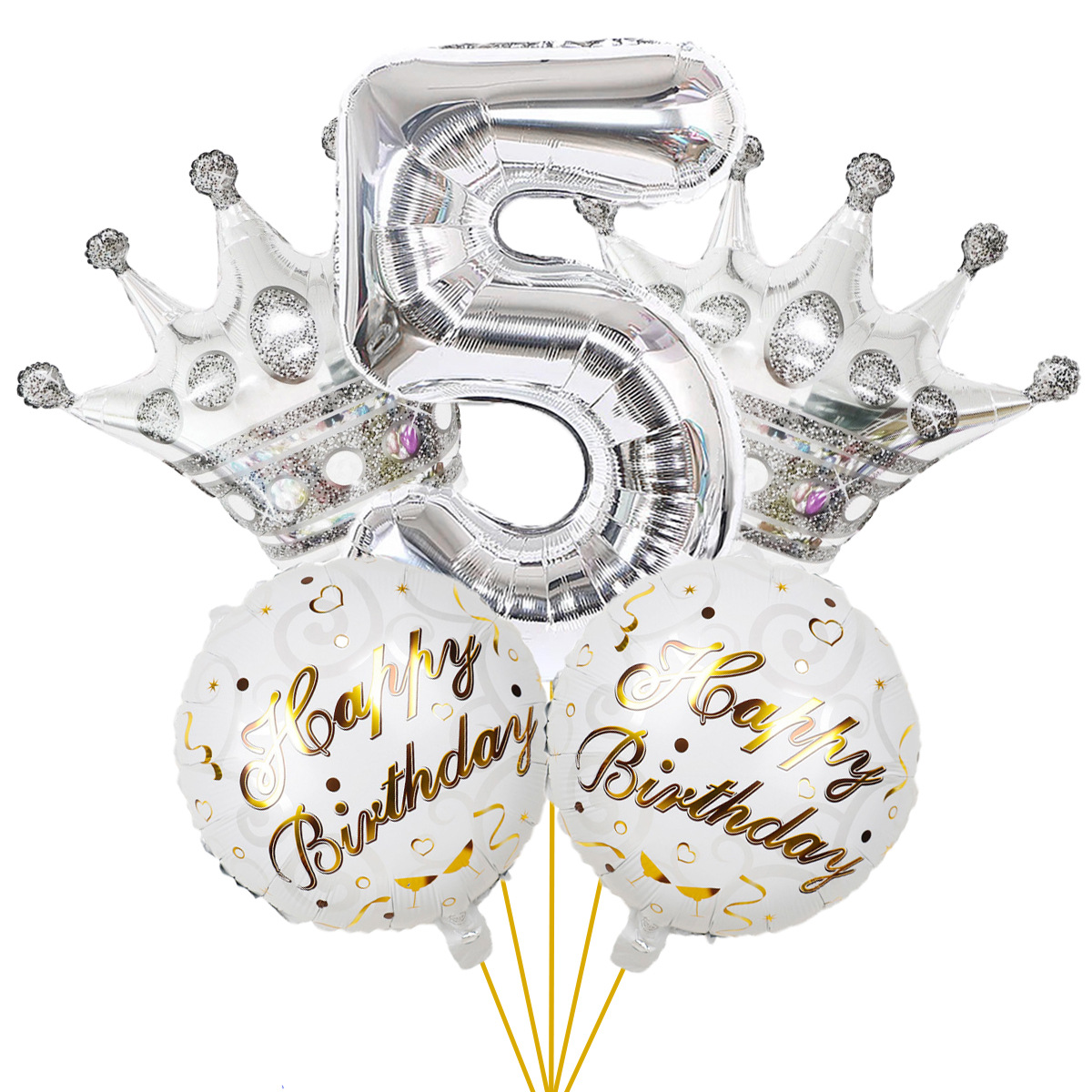 5PCs Crown Digital Balloon Combo Set 32 Inch Gold Color Digital Crown Package Birthday Balloon