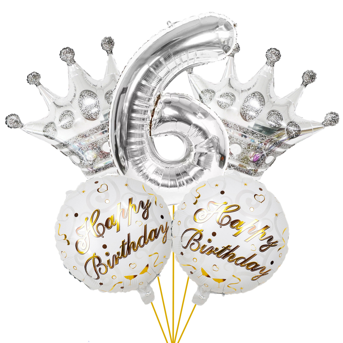 5PCs Crown Digital Balloon Combo Set 32 Inch Gold Color Digital Crown Package Birthday Balloon