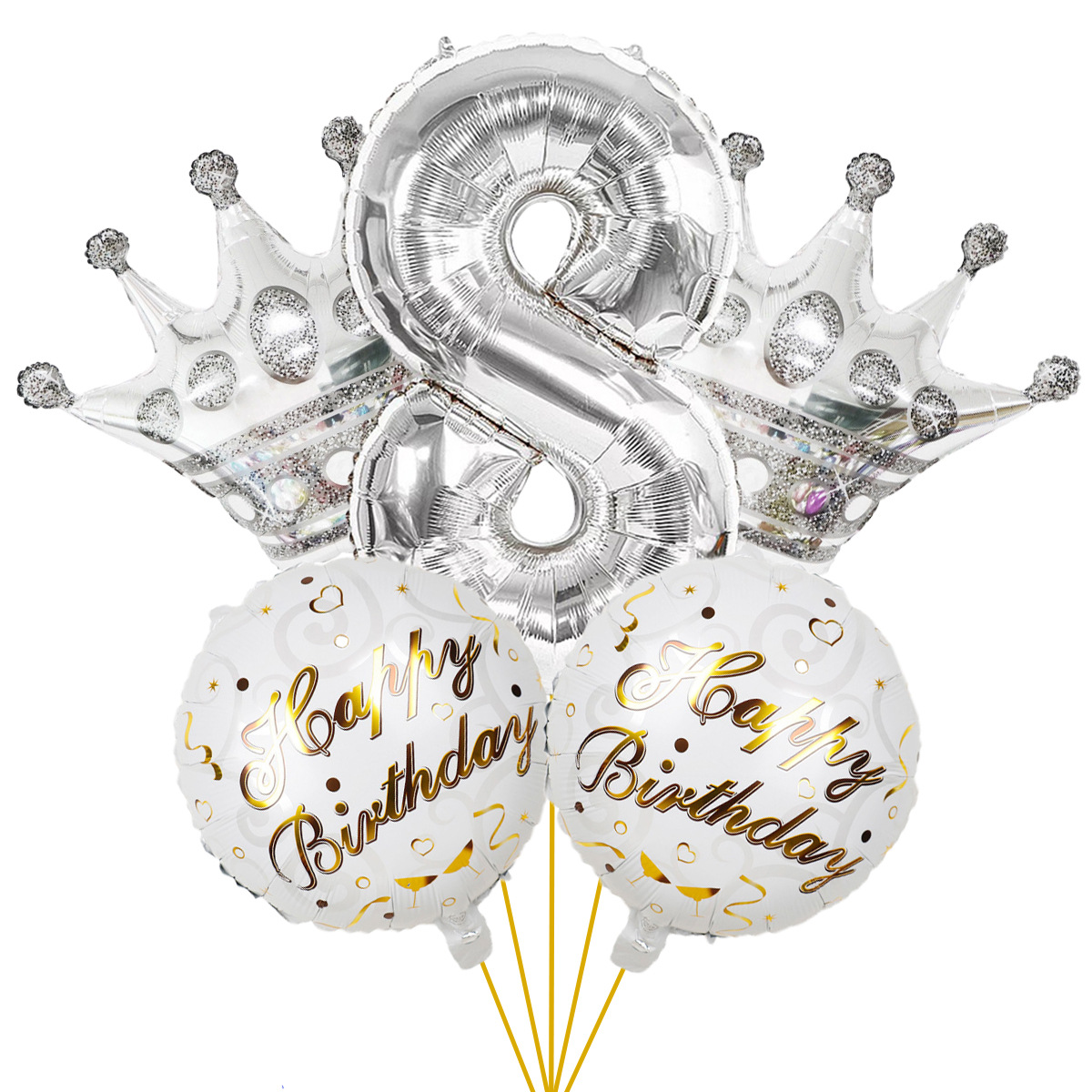 5PCs Crown Digital Balloon Combo Set 32 Inch Gold Color Digital Crown Package Birthday Balloon