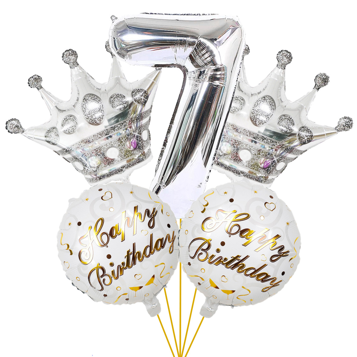 5PCs Crown Digital Balloon Combo Set 32 Inch Gold Color Digital Crown Package Birthday Balloon