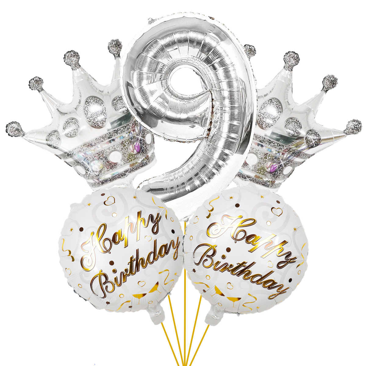 5PCs Crown Digital Balloon Combo Set 32 Inch Gold Color Digital Crown Package Birthday Balloon
