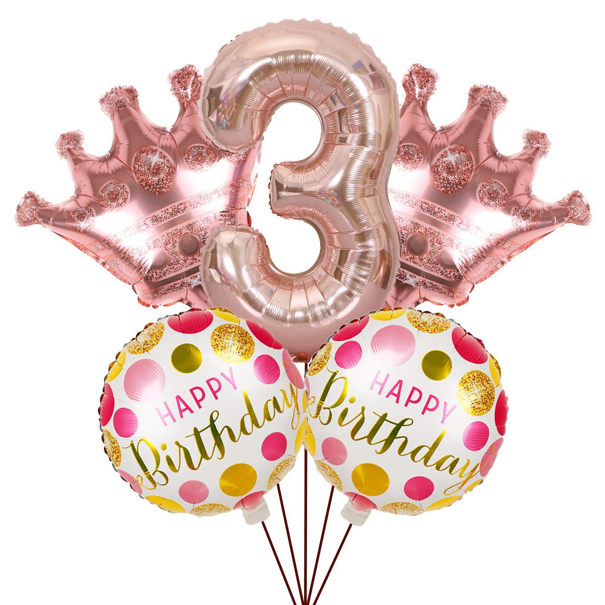 5PCs Crown Digital Balloon Combo Set 32 Inch Gold Color Digital Crown Package Birthday Balloon