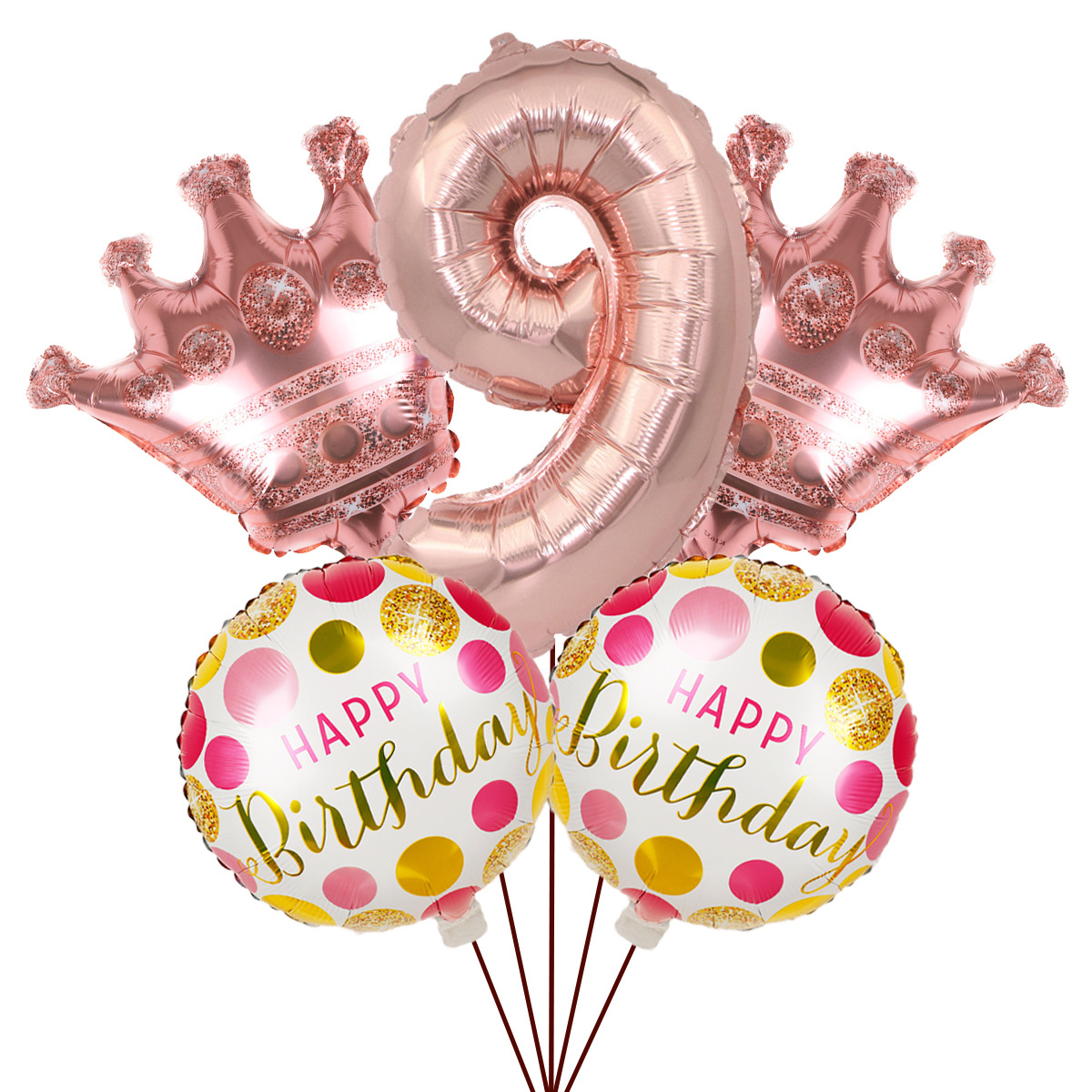 5PCs Crown Digital Balloon Combo Set 32 Inch Gold Color Digital Crown Package Birthday Balloon