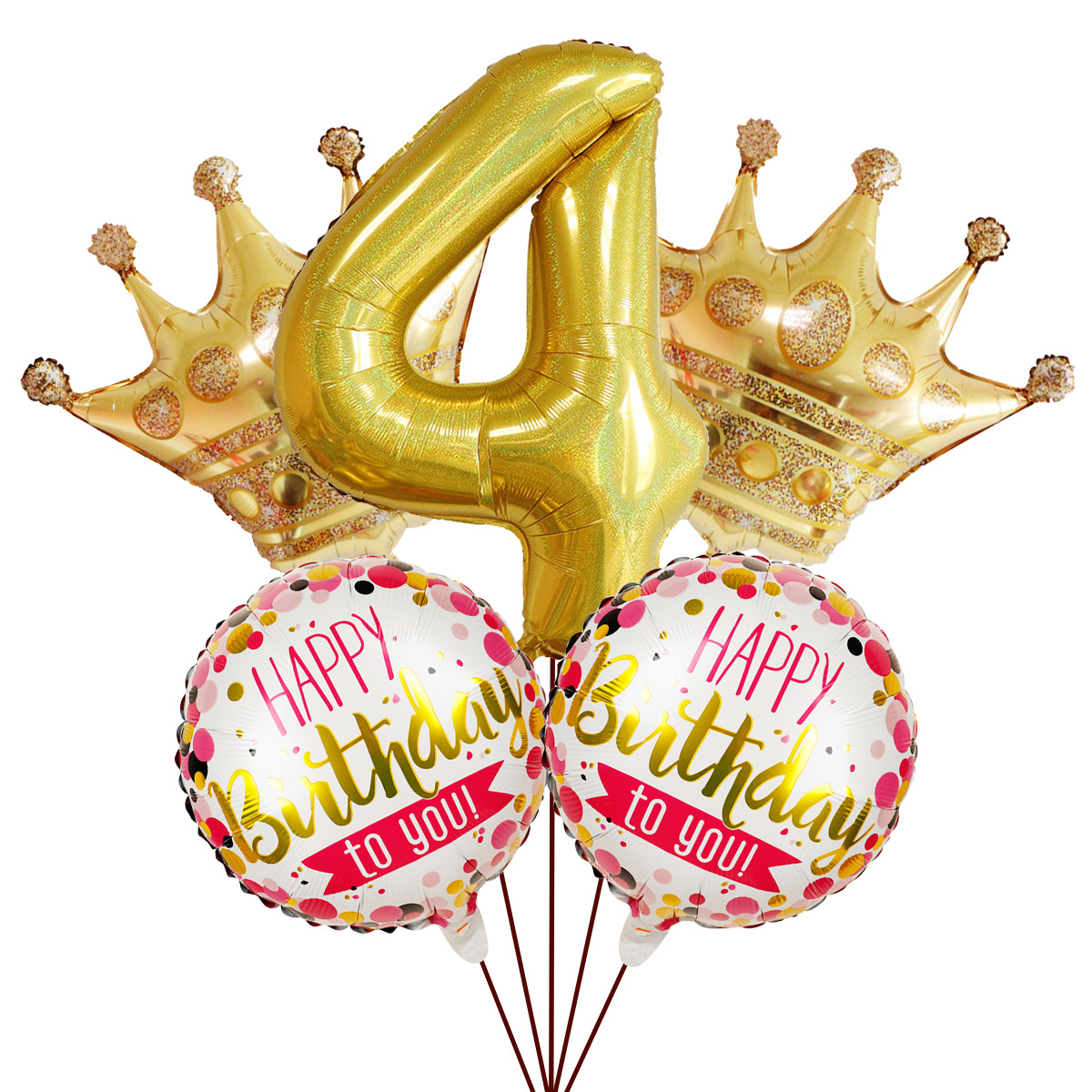 5PCs Crown Digital Balloon Combo Set 32 Inch Gold Color Digital Crown Package Birthday Balloon