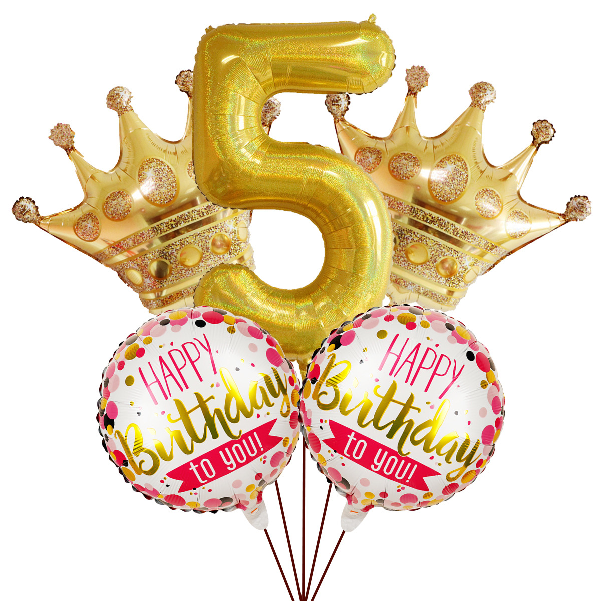 5PCs Crown Digital Balloon Combo Set 32 Inch Gold Color Digital Crown Package Birthday Balloon