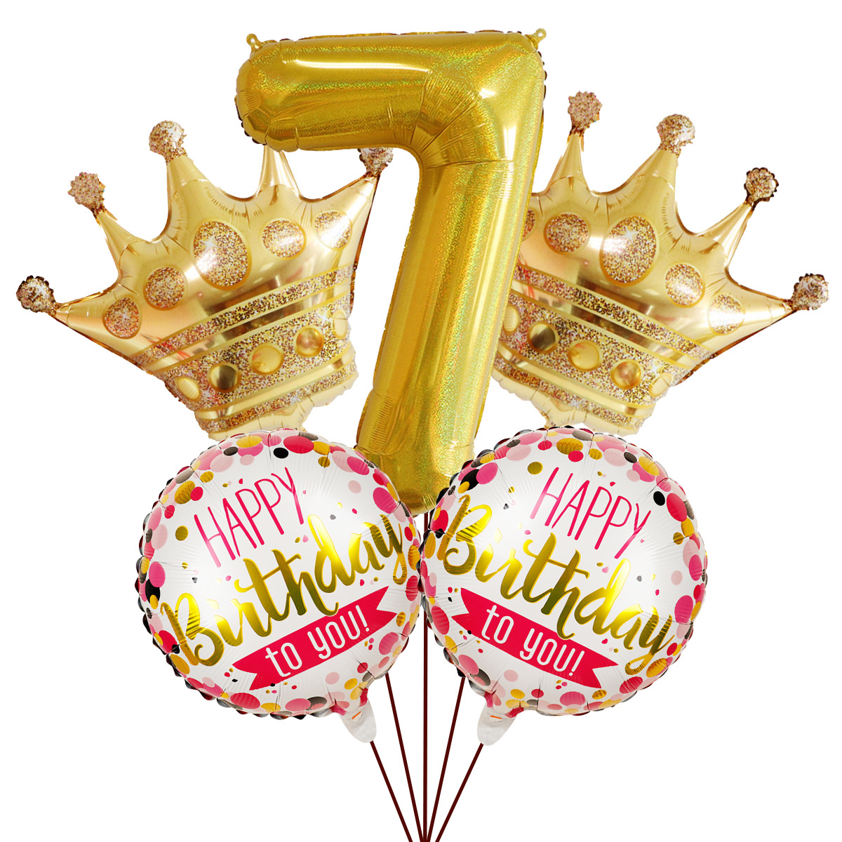 5PCs Crown Digital Balloon Combo Set 32 Inch Gold Color Digital Crown Package Birthday Balloon