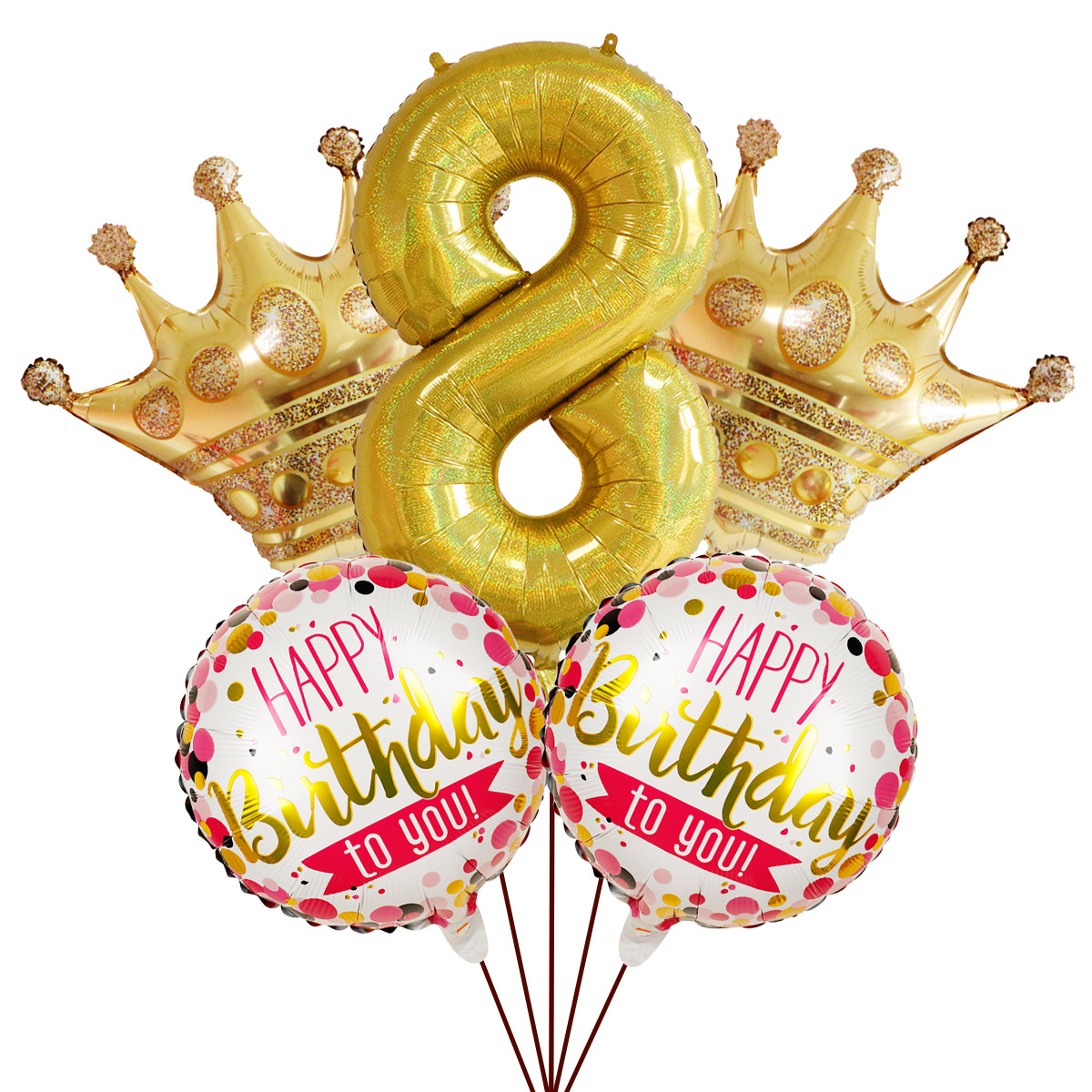 5PCs Crown Digital Balloon Combo Set 32 Inch Gold Color Digital Crown Package Birthday Balloon