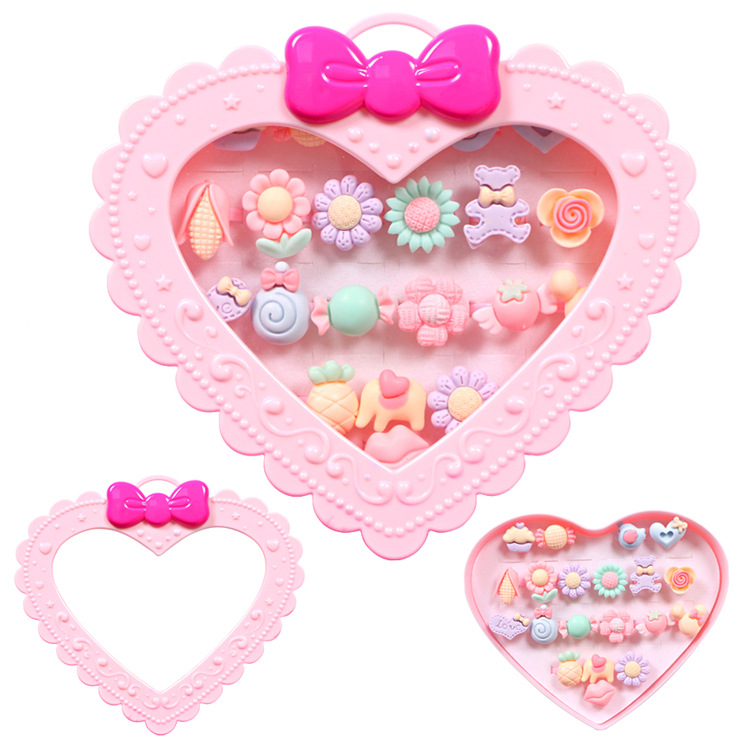 Children&#039;s Cartoon Love Gift Box Resin Ring Ornament Bracelet Macaron Color Girl Gift Play House Toy