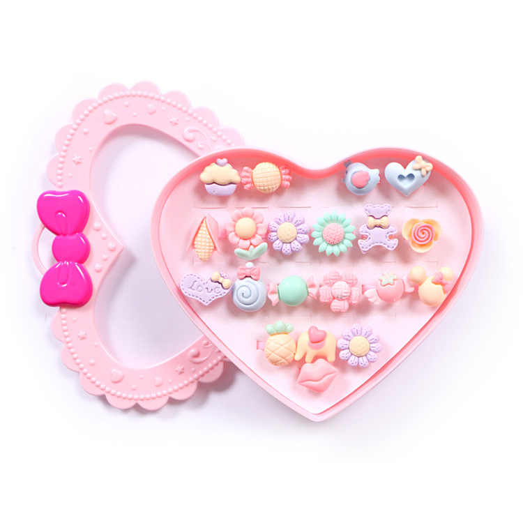 Children's Cartoon Love Gift Box Resin Ring Ornament Bracelet Macaron Color Girl Gift Play House Toy