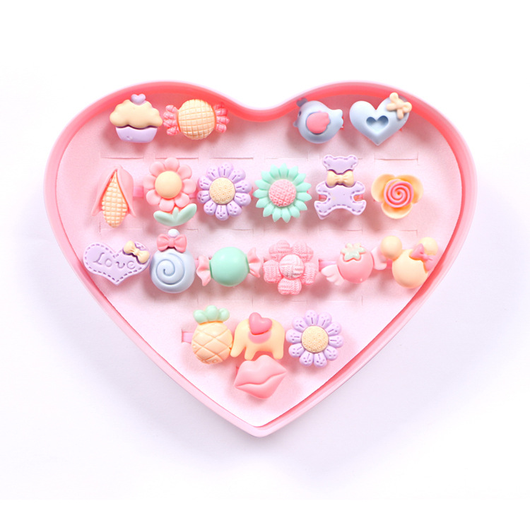 Children's Cartoon Love Gift Box Resin Ring Ornament Bracelet Macaron Color Girl Gift Play House Toy