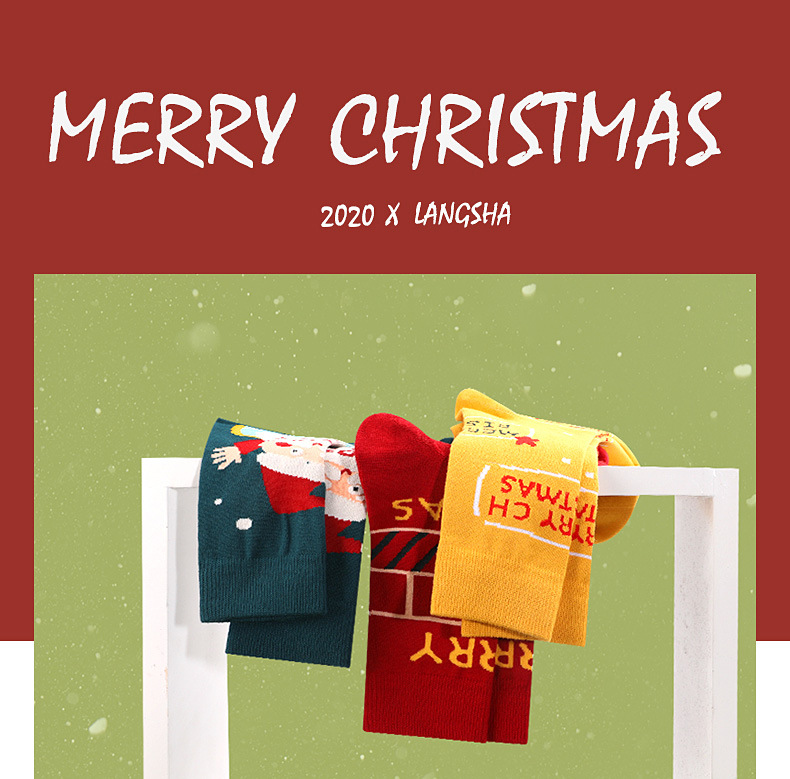 Langsha Christmas Socks Women's Mid-Calf Length Sock Autumn and Winter Cute Cartoon Stockings Christmas Gift Box Thick Cotton Socks