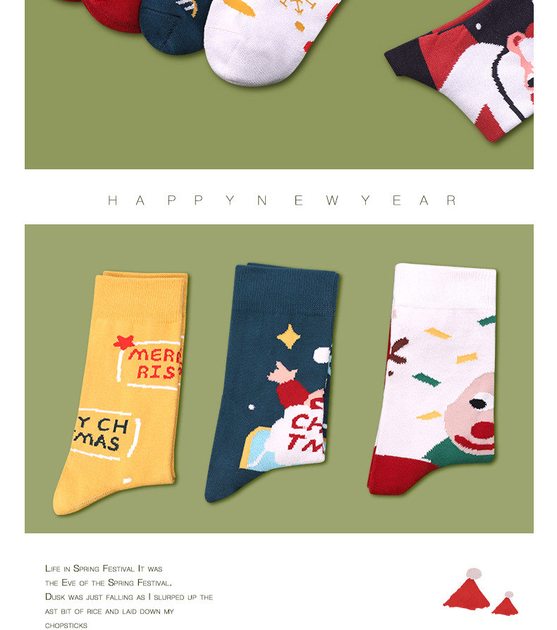 Langsha Christmas Socks Women's Mid-Calf Length Sock Autumn and Winter Cute Cartoon Stockings Christmas Gift Box Thick Cotton Socks
