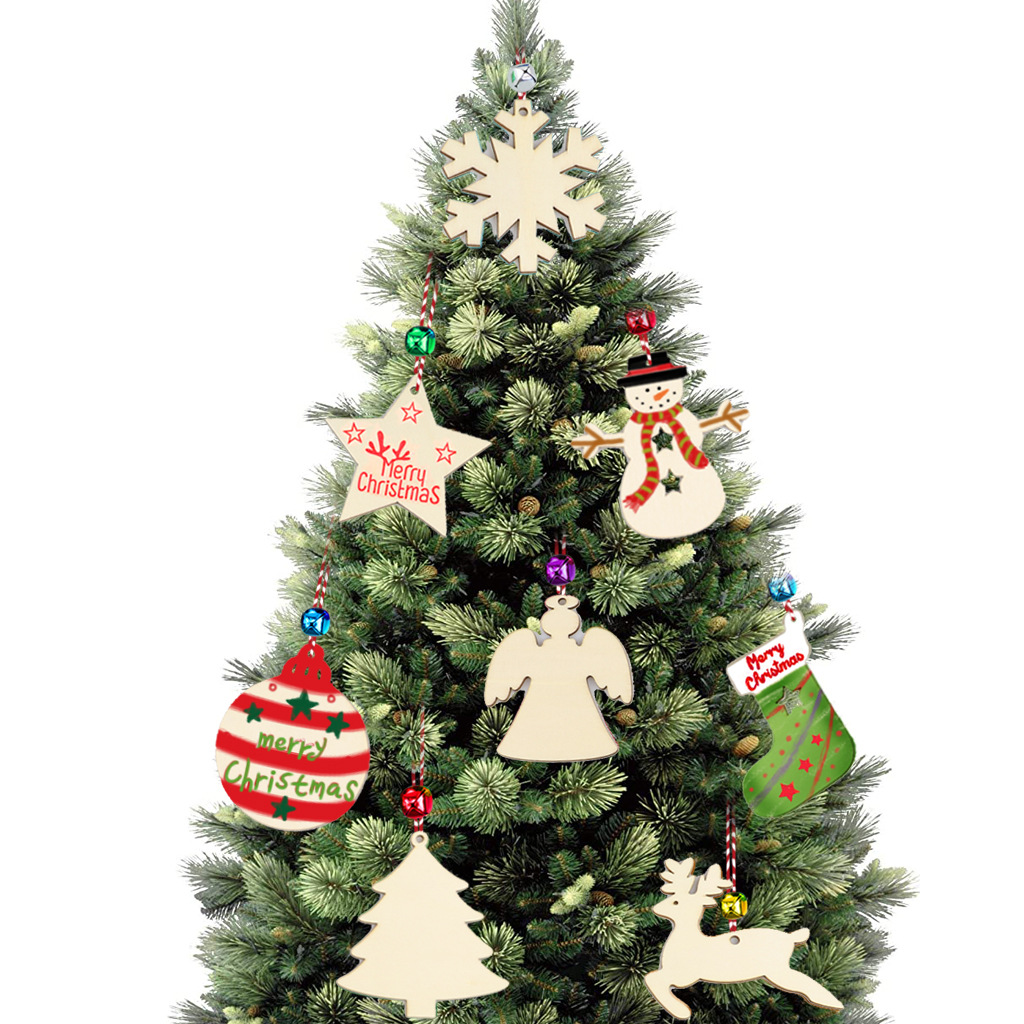 Creative Country Wooden Christmas Tree Pendant Home Decoration Gift Accessories Christmas Hanging Ornament Carved Wood