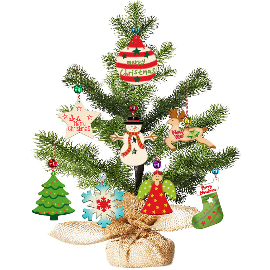 Creative Country Wooden Christmas Tree Pendant Home Decoration Gift Accessories Christmas Hanging Ornament Carved Wood